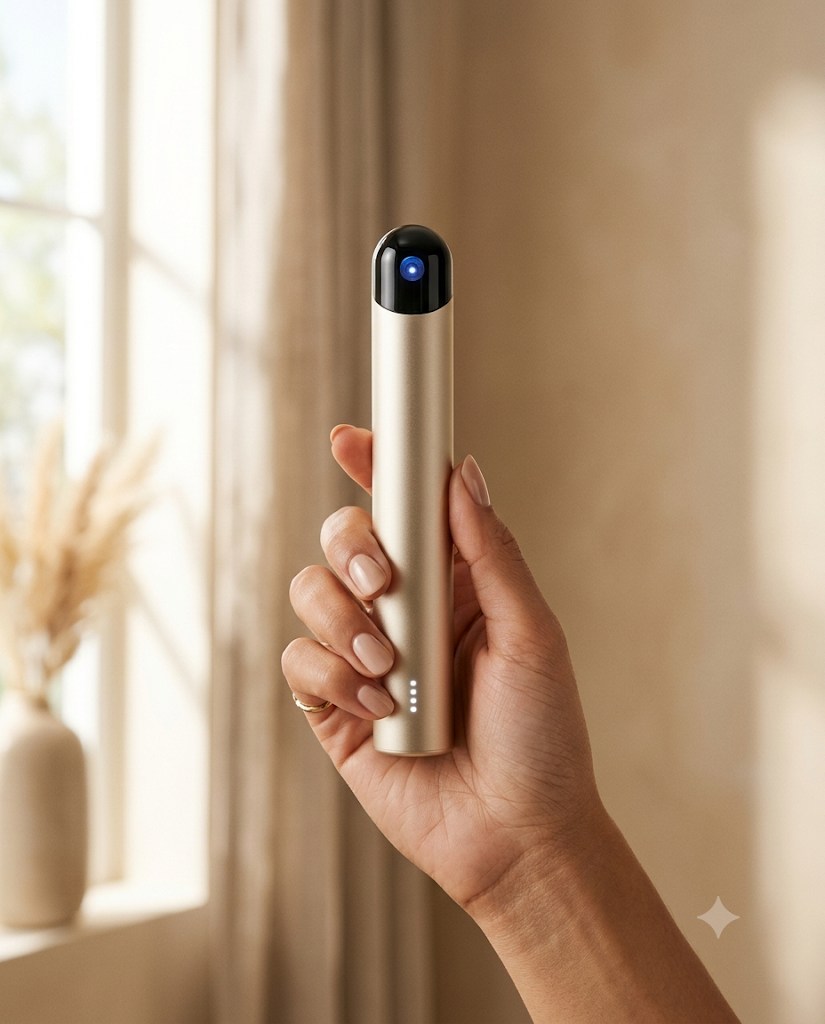 Mujer sosteniendo el dispositivo Laser Cicatriz en la mano
