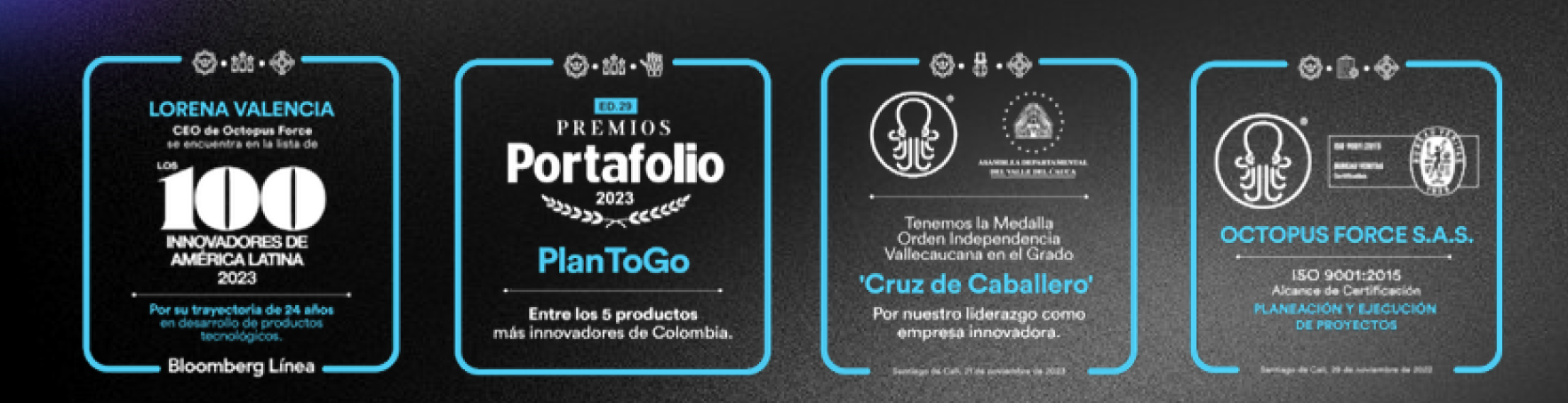 Reconocimientos: Bloomberg 100 Innovadores, Premios Portafolio, Orden Independencia Vallecaucana, ISO 9001:2015